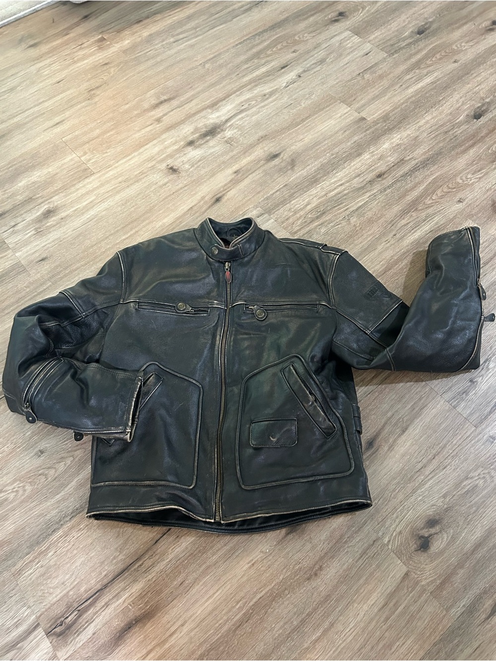 Men's Black Leather Bomber Jacket - Classic Zip Front